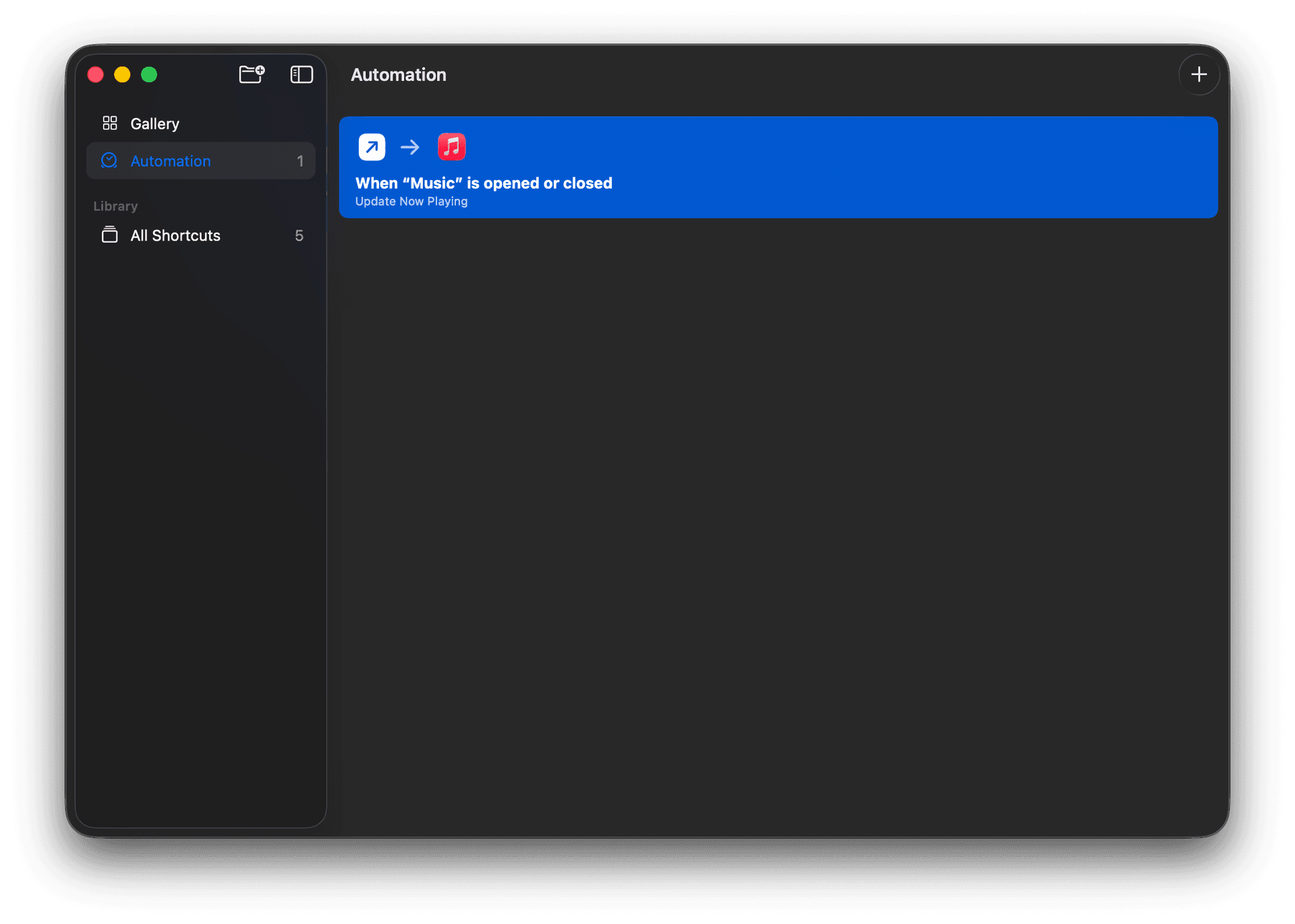 Screenshot of the Shortcut Automation setup